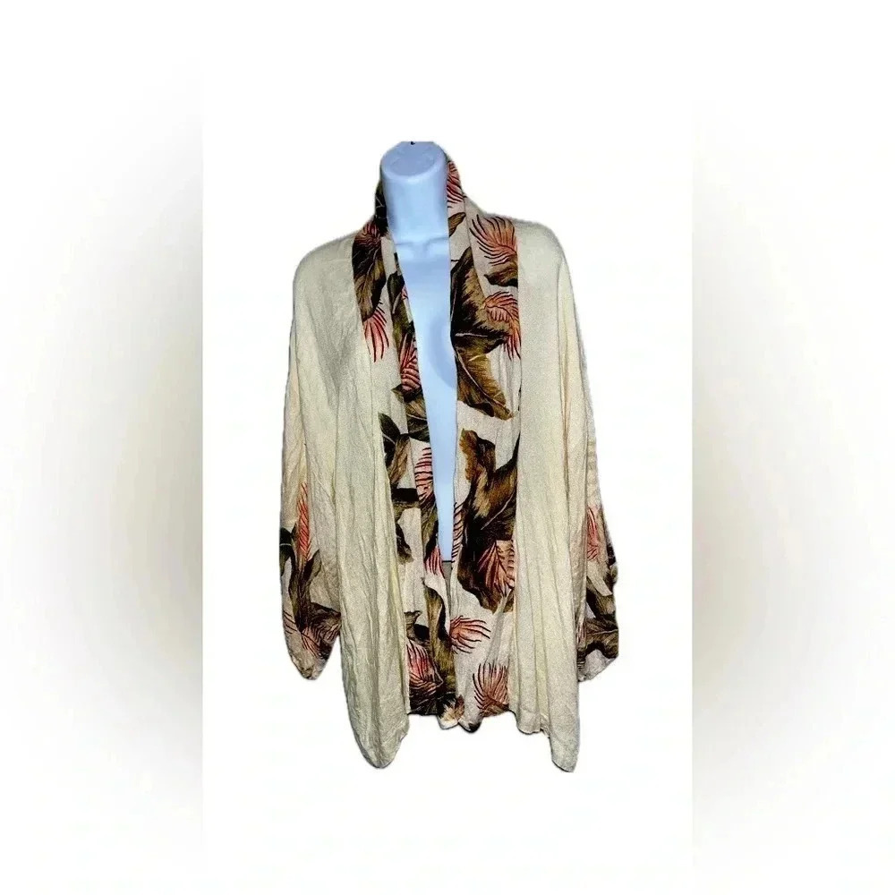Oversized lightweight open cardigan small beige floral